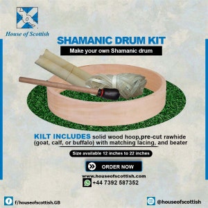 Shamanic Drum Making Kit | Medicine Frame Drum | Harmonic Shaman Drum | Goat, Calf/Buffalo Hides with Lacing and Beater Size 8&quot; to 22&quot;