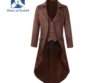 Chaqueta de frac gótica estilo steampunk victoriano retro hecha a medida para hombre, abrigo largo, disfraz medieval de Halloween, chaquetas de frac vintage de HoS