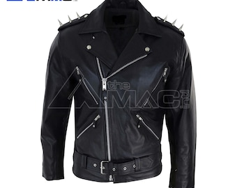 Men's Real Leather Jacket with Devil Spikes | Cross Zip Ghost Rider Jacket | Brando Motorcycle Biker Leather Jacket | Steampunk Jacket