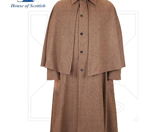 Vintage Inspired Ulster Coat with Cape –  19th Century Victorian Coat | Sherlock Holmes Wool Cape Coat | Victorian Riding Cape