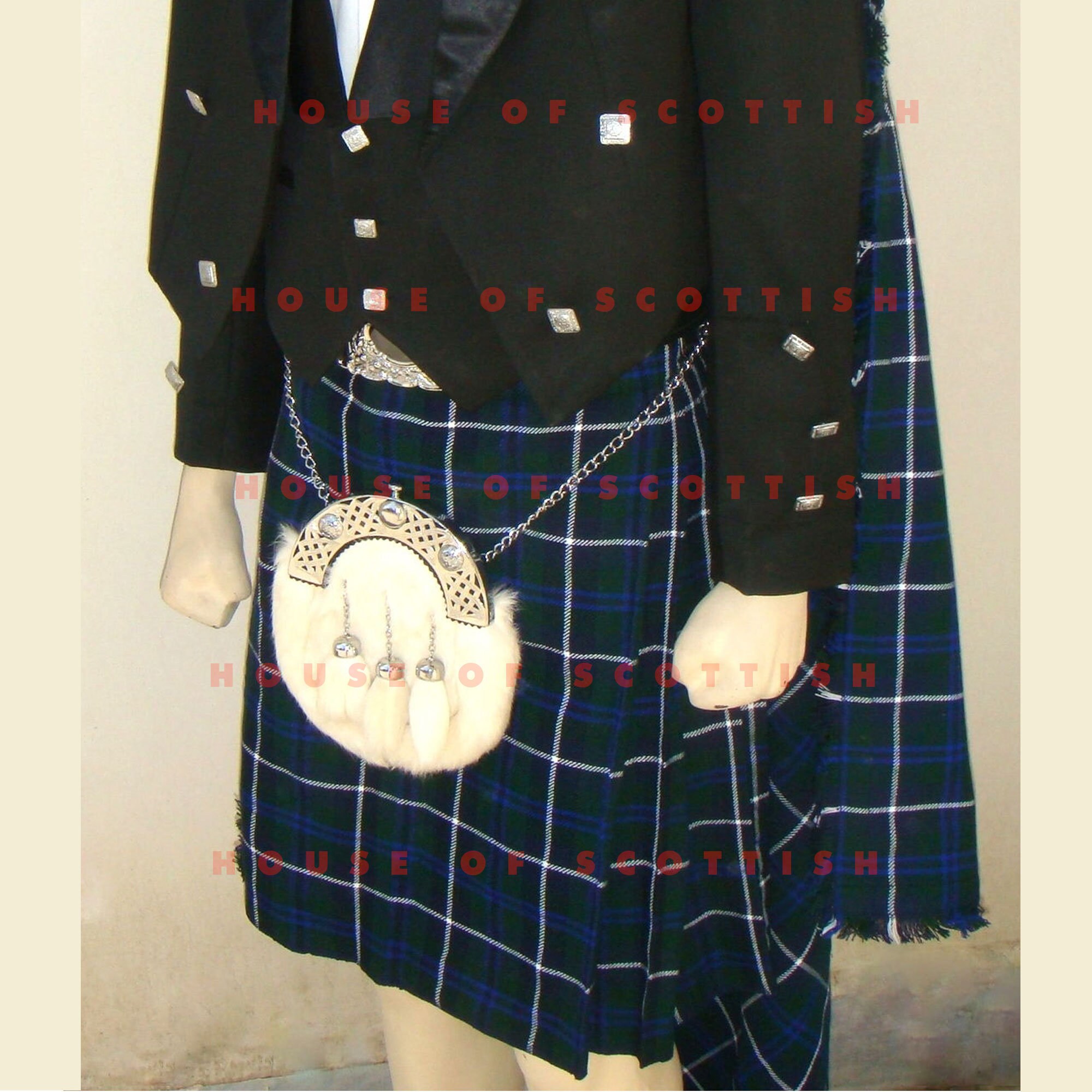 Scottish Men's Kilt set | Douglas Blue Tartan Heavy Kilt | Kilt Pin | Sporran By House Of Scottish