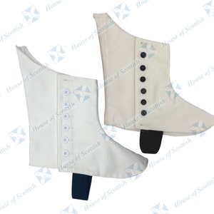 Highland Pipers Drummer Kilt Shoes Spats Scottish Kilt Brogues Spats Marching Band Piper Spats White & Black 8 Buttons Canvas Shoes Covers