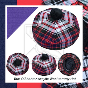 Scottish MacDonald Dress Tartan Tam O&#39; Shanter Hat Tartan Tammy Bonnet Beret Balmoral Scottish Tammie Hat