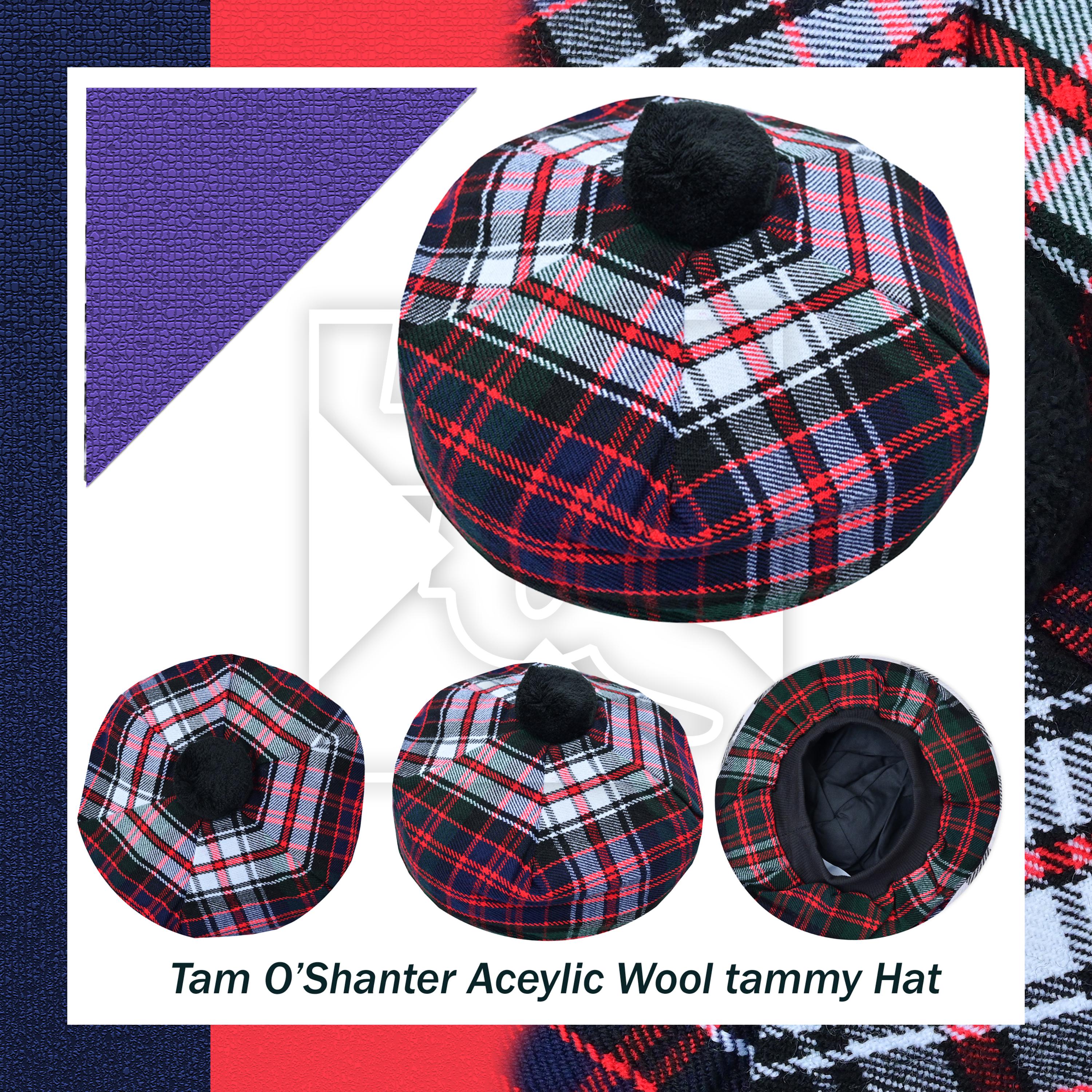 Vintage 100% Pure Wool Tam o\' Shanter Hat - Made in‎ Scotland - Dress MacDonald Macdonald Tartan Tam O Shanter Hat, Acrylic Wool Scottish  main image 2