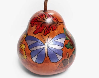 Mixed Autumn Leaves Gourd Decoration, Hand Burned and Painted