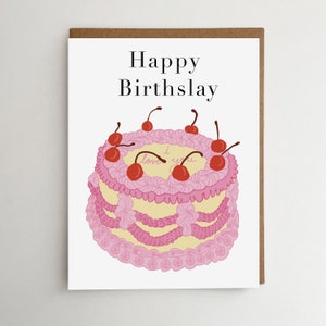 Geburtstagskarte | Alles Gute zum Geburtstag | Vintage Geburtstagstorte | Geburtstags-Gruß-Karte