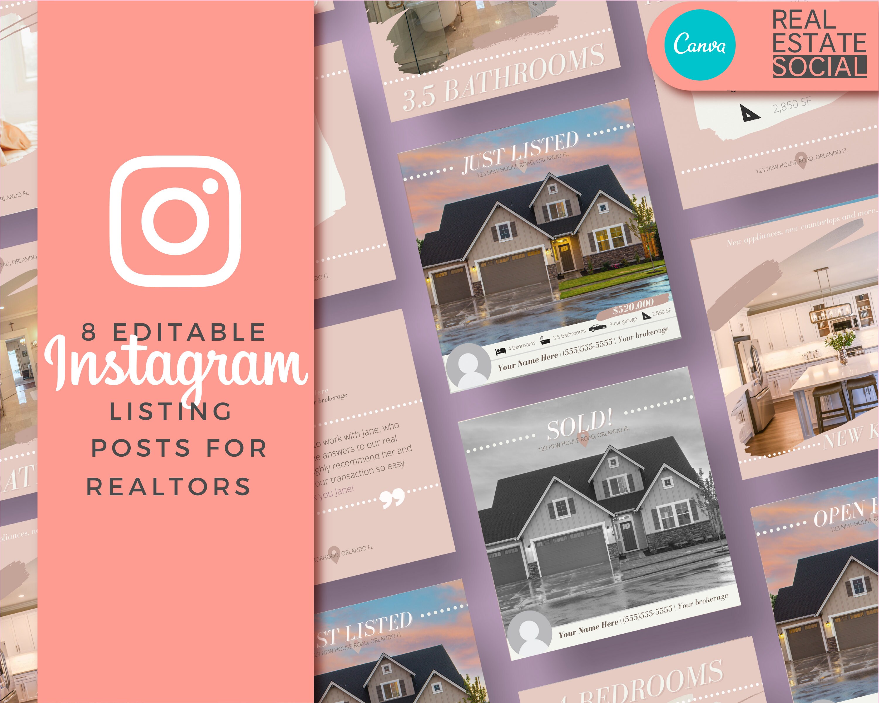8 Real Estate New Listing Instagram Posts Social Media Posts Etsy