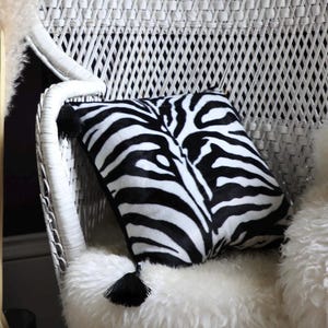 Luxurious Handmade Zebra Print Pillow With Tassels / Soft Black Velvet Pillow / Sofa Pillow / Animal Print Pillows / Cushion Covers UK
