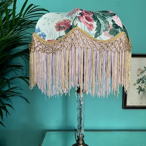 Handmade Floral Fringe Lampshade, Tassel Light, Ceiling Pendant, Art Deco Lamp, Victorian Light Shade, 18” large