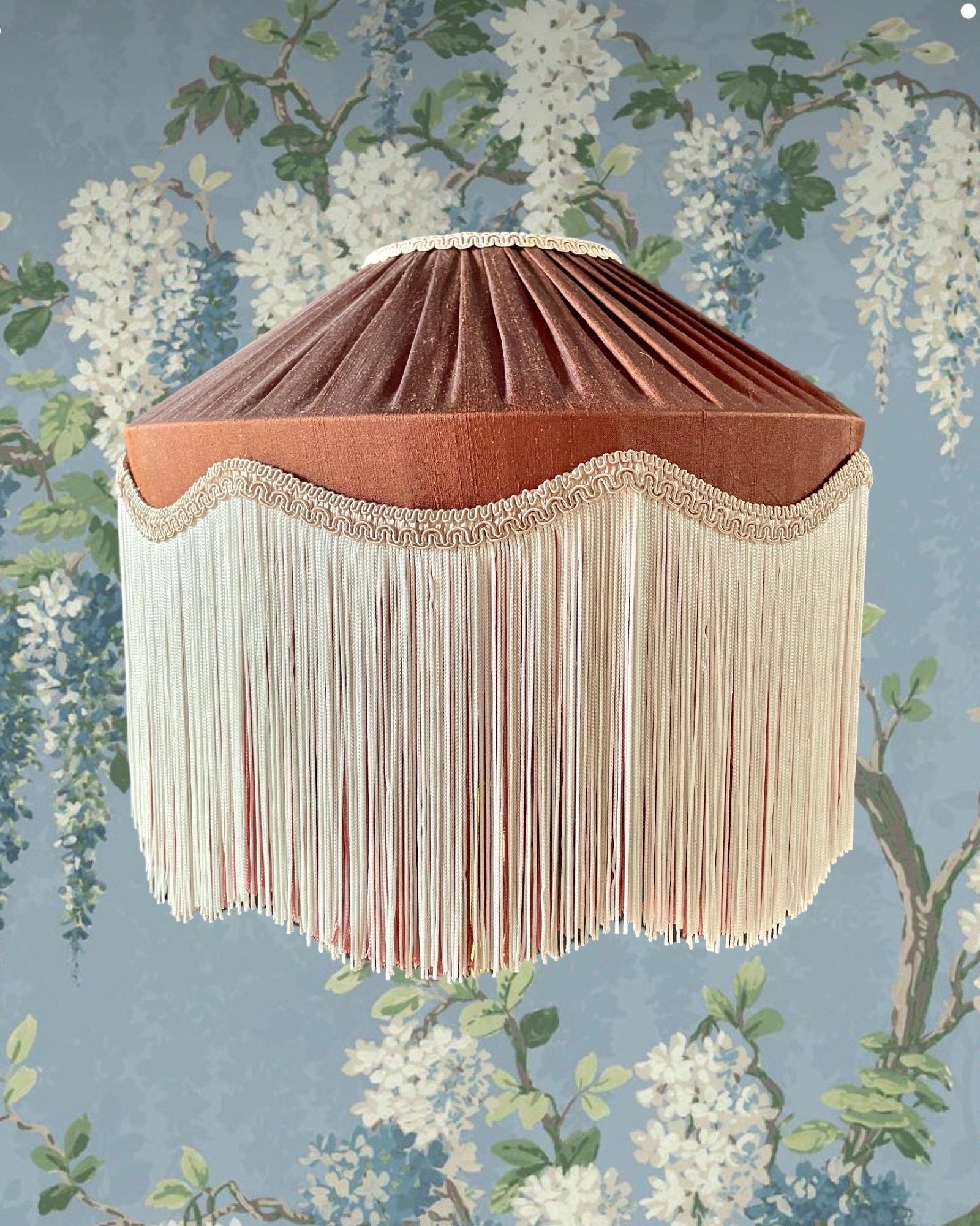 Luxury 12” handmade copper brown silk fringe lampshade, Art Deco fringed lampshade, Victorian lampshade, fringe lamp shade, tassel light