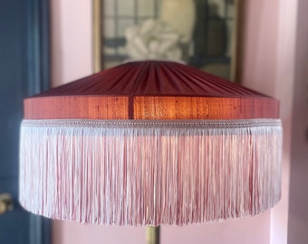 Luxury 16” handmade  copper/ brown silk fringe lampshade, Art Deco fringed lampshade, Victorian lampshade, fringe lamp shade, tassel light
