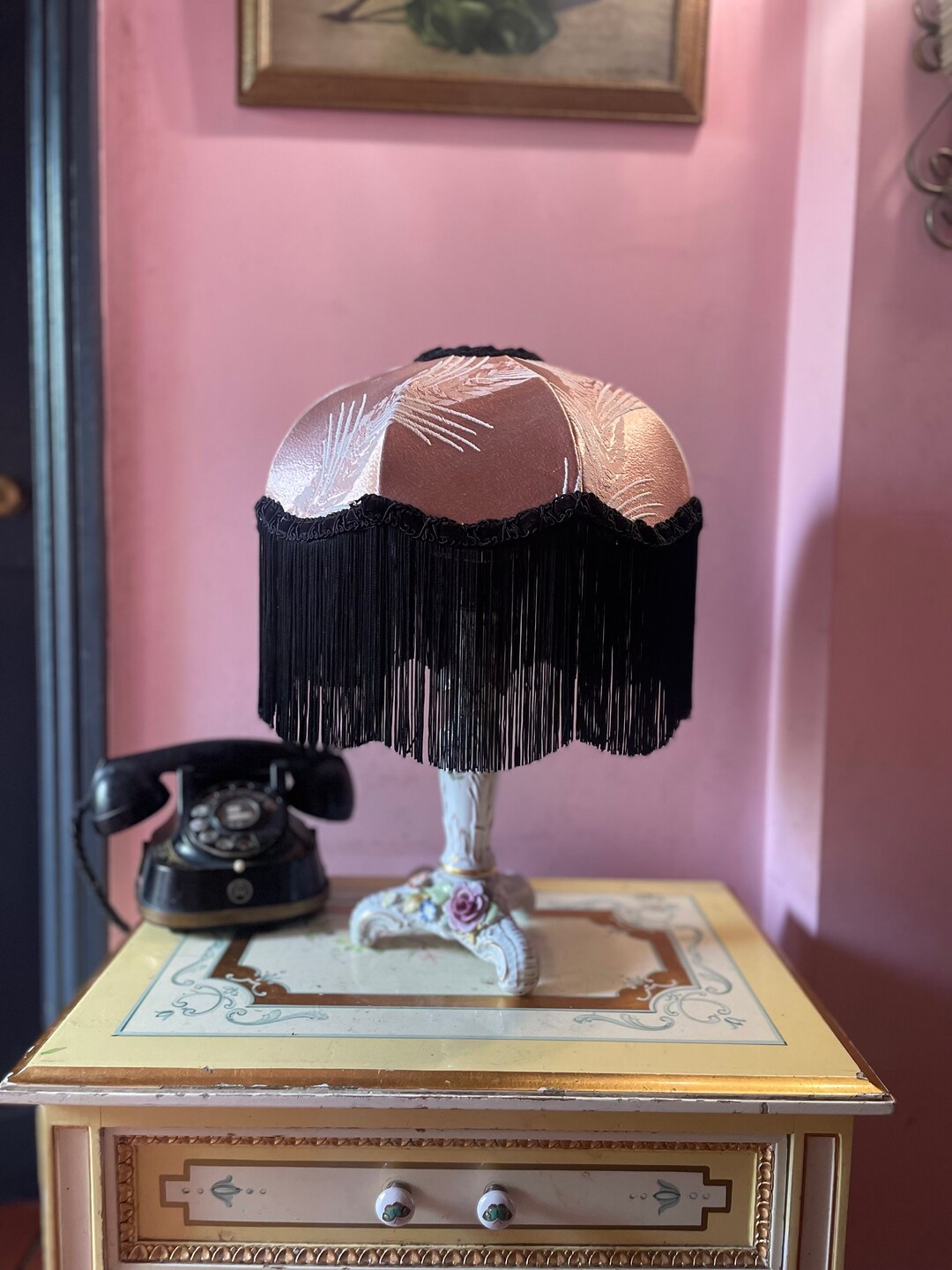 Luxury Art Deco Lampshade /handmade Fringe Lampshade/ Pink Bedside Lamp Shade Silk Lampshade
