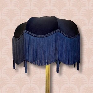 Luxury handmade fringed lampshade / Navy blue velvet Lamp shade /  Art Deco Lampshade / Vintage tassel light  Victorian table or floor lamp