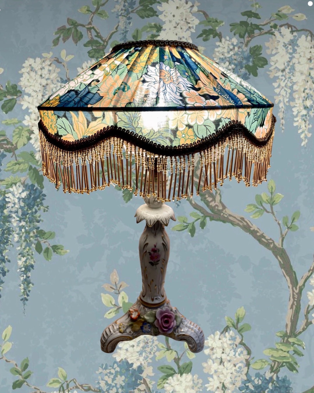 Handmade Beaded Fringe Lampshade, Floral Art Deco, 12 Inch - Etsy