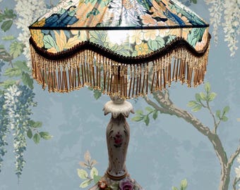 Luxury 12” handmade beaded fringe lampshade, Art Deco fringed lampshade, Victorian lampshade, floral vintage lamp shade, tassel light