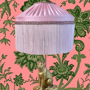 Luxury Handmade Pink Fringed Lampshade, 100% Silk Art Deco Lampshade / Pink Tassel Lampshade/ Pink Pleated Lamp Shade / Pale Pink Lampshade