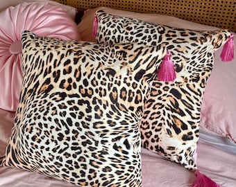 Luxurious Handmade Velvet Leopard Print Pillows 17” Hot Pink