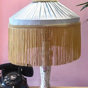 Luxury 12” Handmade Blue Fringed Lampshade, Silk Art Deco Lampshade / blue  Tassel Lampshade/ blue Pleated Lamp Shade / Pale blue Lampshade