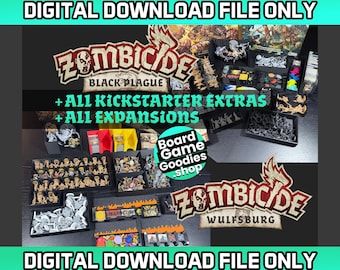 Zombicide Black Plague + Wulfsburg Insert Organizer Storage Holds all Kickstarter Extras & Expansions *DIGITAL DOWNLOAD* Fantasy Token Card