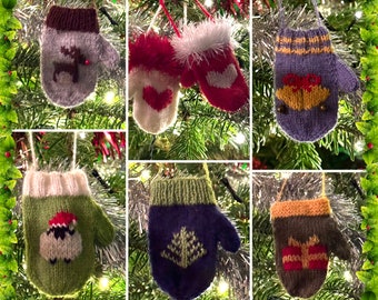 Merry Mittens Christmas Tree Ornaments Digital Knitting Pattern