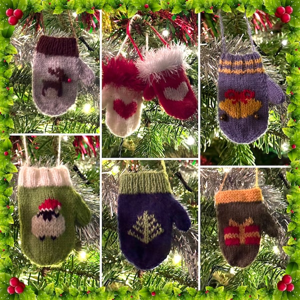 Merry Mittens Christmas Tree Ornaments Digital Knitting Pattern