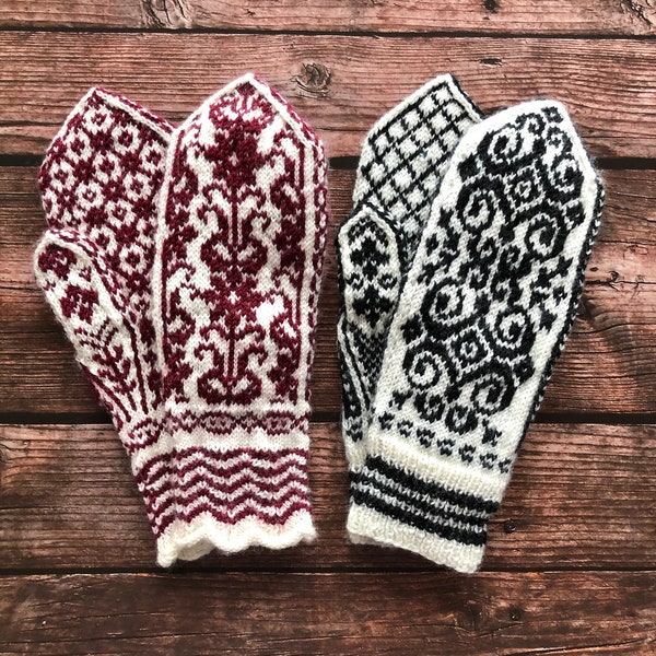 Flowers and Forests Selbu Mittens, Digital Knitting Pattern