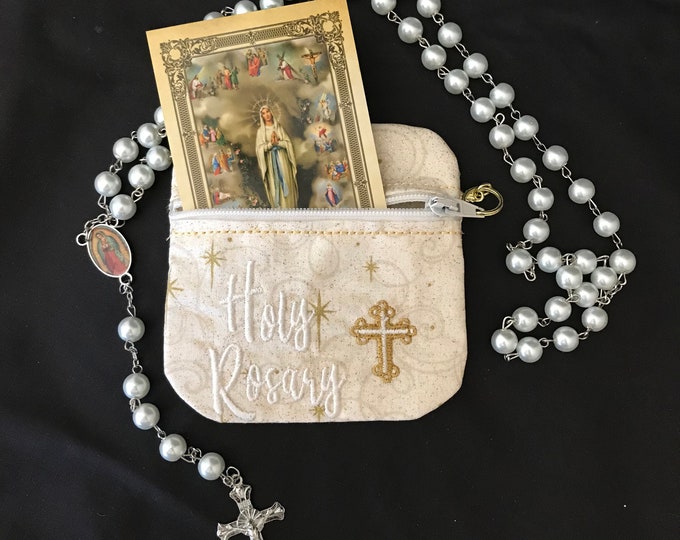 Rosary bag with Rosary and Prayer card How to Pray the Rosary