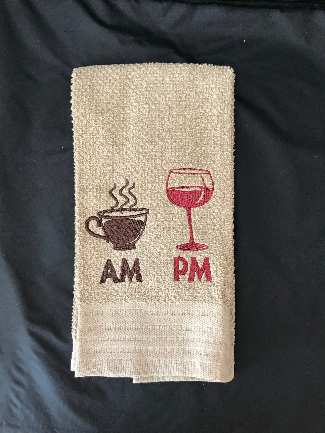 Embroidered Kitchen Towel Funny Coffee and Wine AM PM Etsy