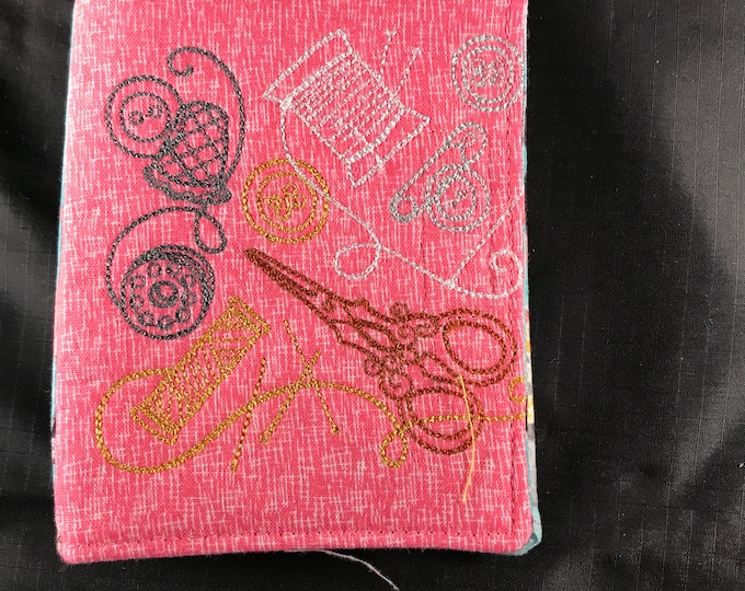 Embroidered Sewing Needle Keeper Pink Teal