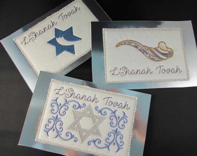 Jewish Rosh Hashanah High Holy Day Embroidered Greeting Card Set of 3