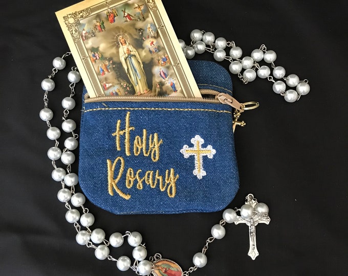 Rosary bag with Rosary and Prayer card How to Pray the Rosary