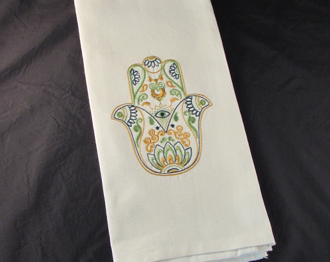 Hamsa Embroidered Woven Cotton Tea Towel
