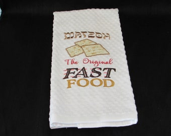 Funny Jewish Passover Towel "MATZOH- The ORIGINAL Fast Food New Design
