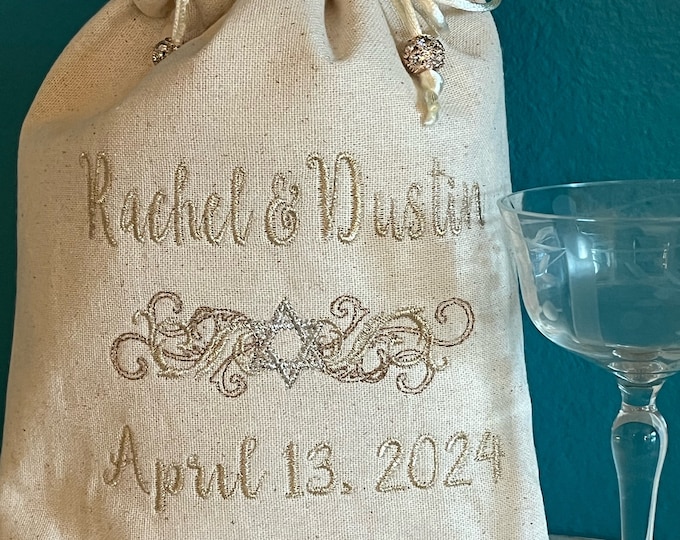 Jewish Wedding Smash Glass Bag, Embroidered Bag,Mazel Tov, Personalized