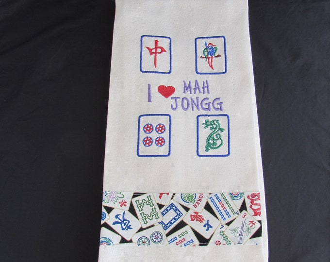 Bam! Crak! Dot and Dragons! The ultimate embroidered Mah Jongg Embellished Tea Towel