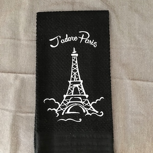 Embroidered Towel Eiffel Tower "J'adore Paris" means I really Like or I Adore Paris