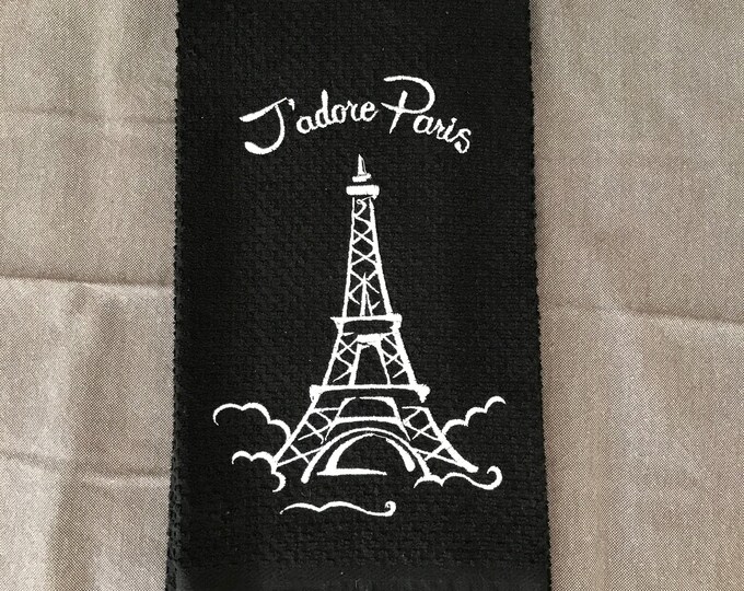 Embroidered Towel Eiffel Tower "J'adore Paris" means I really Like or I Adore Paris