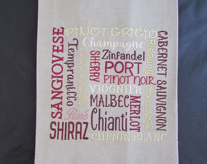 Wine Lovers Embroidered Tea Towel- TILE Design