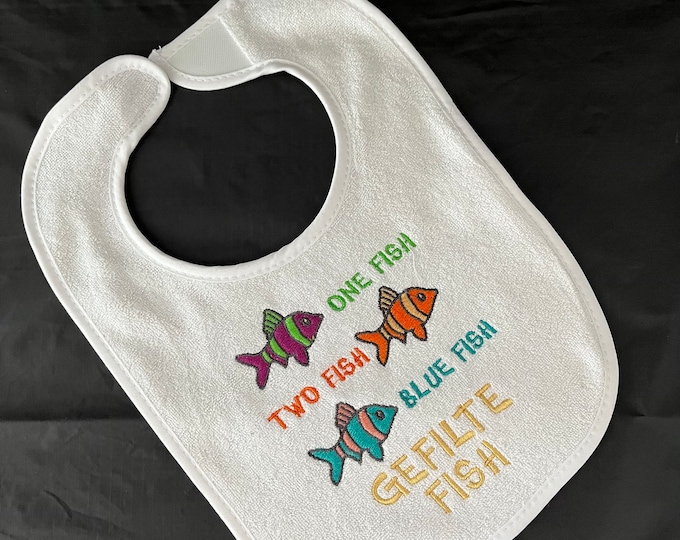 Funny Jewish Passover Baby Bib. One Fish Two Fish Blue Fish, Gefilte Fish