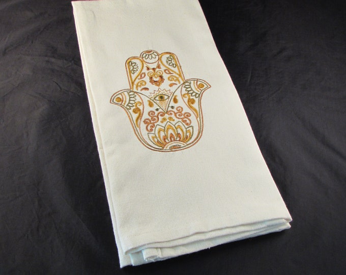 Hamsa Embroidered Cotton Woven Tea Towel