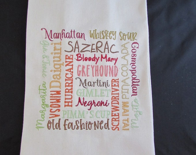 Cocktails, Anyone? Embroidered Tea Towel - Tile Design