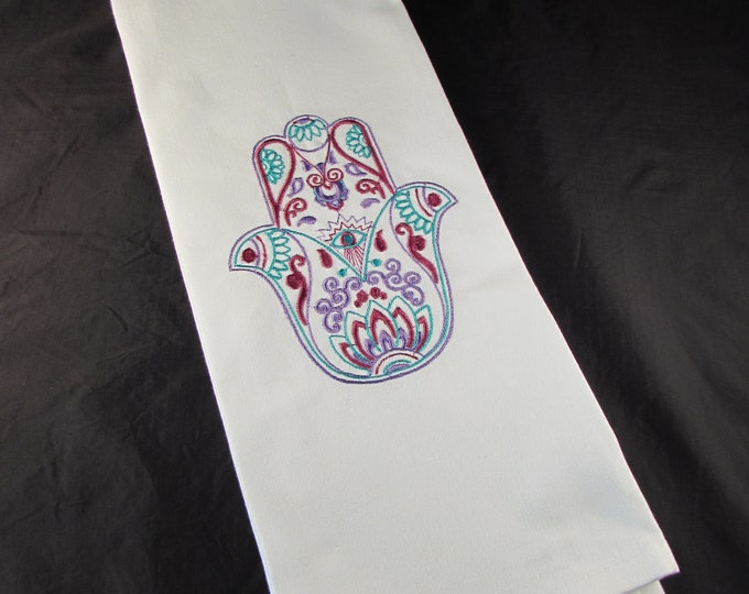 Hamsa Embroidered Cotton Woven Tea Towel