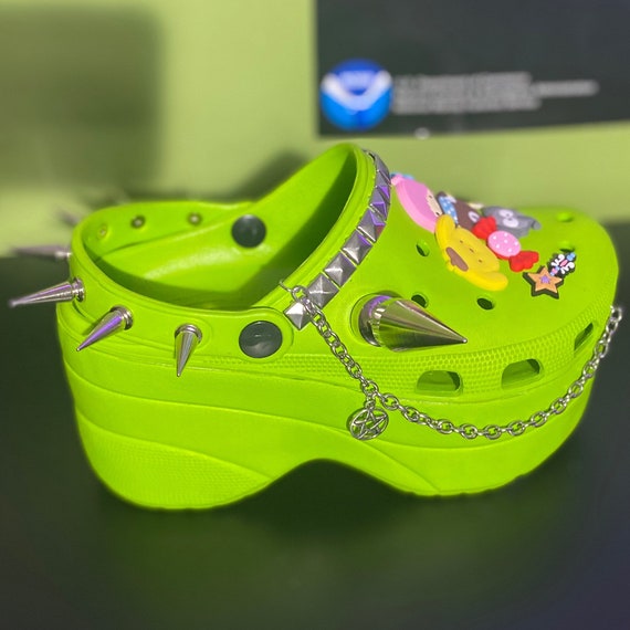 green platform crocs