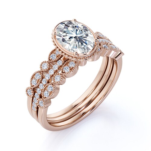 Natural White Topaz Engagement Ring Set, Simulated Diamond Vintage Wedding Ring Set, Rose Gold Dainty Topaz Ring Set, Topaz orders Bridal Ring Set.