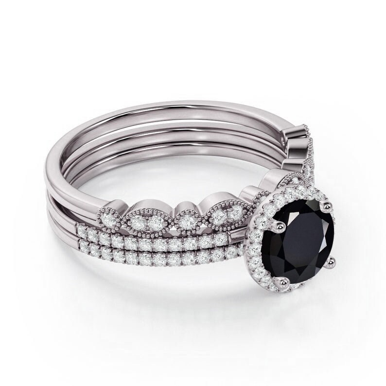 black onyx engagement ring set