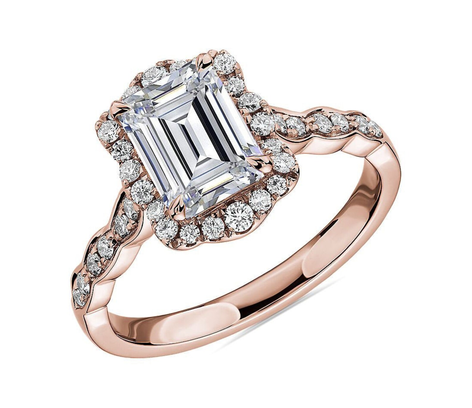 Unique Moissanite Engagement Ring Emerald Cut White Etsy