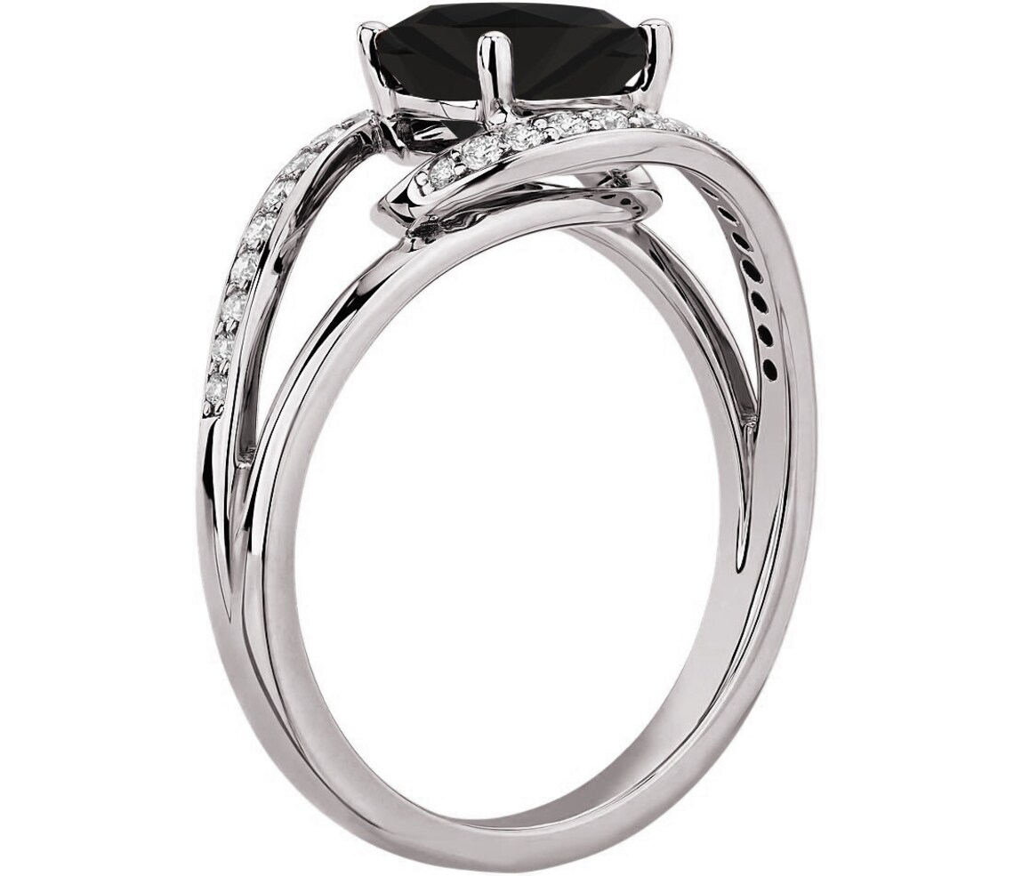 Unique Black Onyx Engagement Ring Cushion Cut Black Gemstone Etsy UK