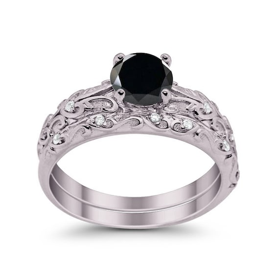 2.3 Natural Black Onyx Engagement Ring 925 Sterling Silver Anniversary Ring Unique Filigree Bridal Wedding Ring Black Onyx Women Ring
