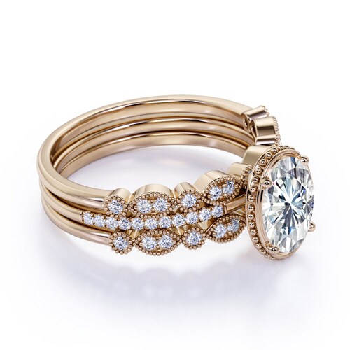 Natural White Topaz Engagement Ring Set, Simulated Diamond Vintage Wedding Ring Set, Rose Gold Dainty Topaz Ring Set, Topaz orders Bridal Ring Set.