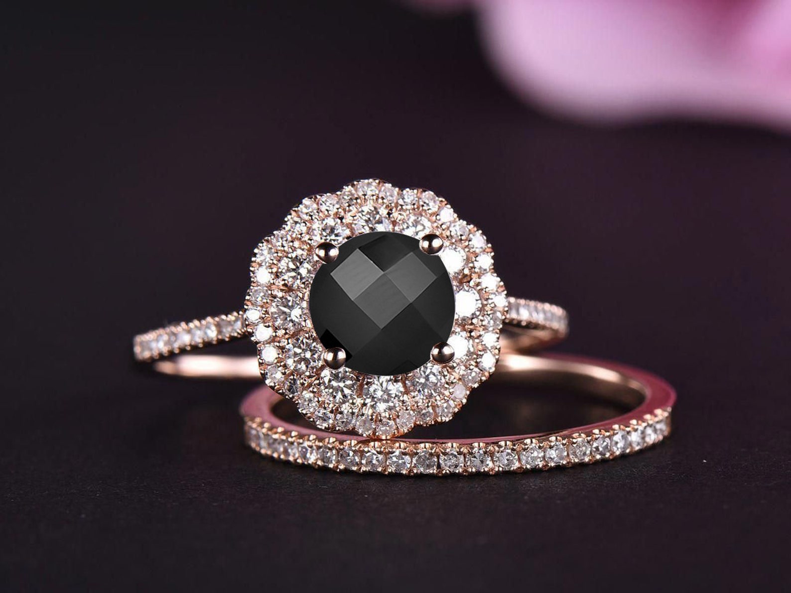 Round Shaped Black Onyx Engagement Ring Black Onyx Ring for Etsy